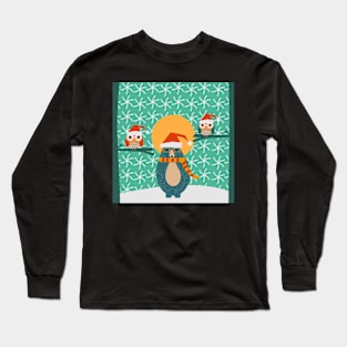 Christmas bear and two little owls Long Sleeve T-Shirt